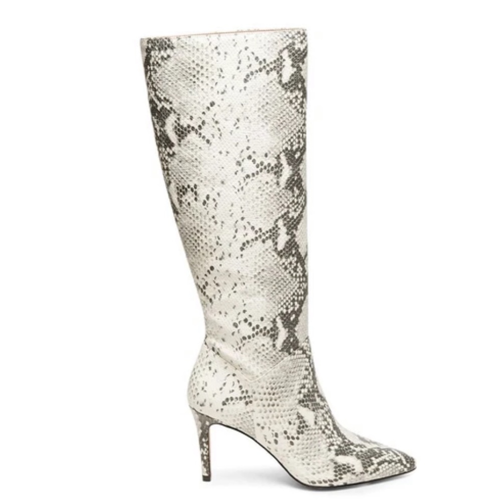 Steve Madden White and Gray Snake-Print Knee Boots - NO BOX